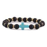 Amazonite Christian bracelet Black lava stone with blue cross nz