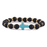 Amazonite Christian bracelet Black lava stone with blue cross nz