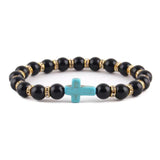 Amazonite Christian bracelet Blue black cross nz