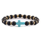 Amazonite Christian bracelet Blue cross in matt black nz