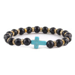 Amazonite Christian bracelet Blue cross with black break effect nz