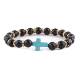 Amazonite Christian bracelet Blue cross with black break effect nz