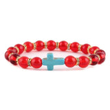 Amazonite Christian bracelet Blue Red Cross nz