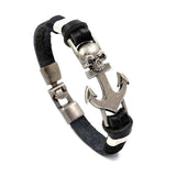 Anchor leather bracelet Black nz