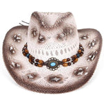 Beaded straw cowboy hat White nz