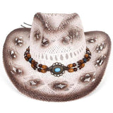 Beaded straw cowboy hat White nz