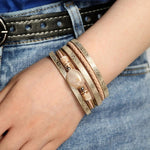 Beige leather bracelet with pearl One size fits all nz