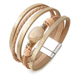 Beige leather bracelet with pearl One size fits all nz