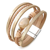 Beige leather bracelet with pearl One size fits all nz