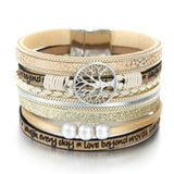Beige leather tree of life bracelet nz