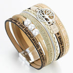Beige leather tree of life bracelet nz