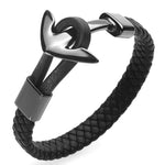 Black leather anchor bracelet / XS 16.5cm nz