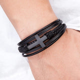 Black leather cross bracelet nz