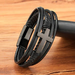 Black leather cross bracelet nz