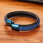 Blue leather and steel bracelet nz