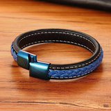 Blue leather and steel bracelet nz
