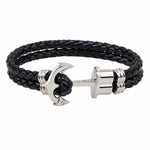 Brown braided leather bracelet with anchor Black nz