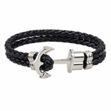 Brown braided leather bracelet with anchor Black nz