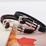 Brown braided leather bracelet with anchor nz
