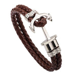 Brown braided leather bracelet with anchor nz
