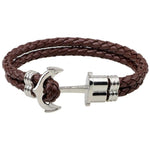 Brown braided leather bracelet with anchor nz