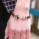 Brown braided leather bracelet with anchor nz