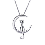 Cat crescent moon necklace Silver nz