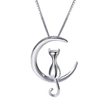Cat crescent moon necklace Silver nz