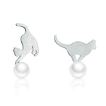 Cat earrings with a delicate pearl nz