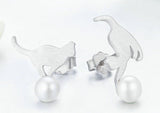 Cat earrings with a delicate pearl nz