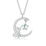 Cat on Moon Silver Necklace nz