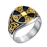 Celtic cross ring 54 mm / Black and gold nz