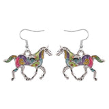 Colourful horse dangle earrings Silver nz