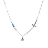 Cross And Evil Eye Necklace Silver nz