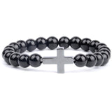 Cross and pearl bracelet High gloss black / 16 cm nz