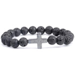 Cross and pearl bracelet Lava rock / 16 cm nz