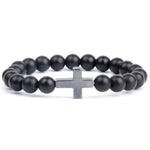 Cross and pearl bracelet Matt black / 16 cm nz
