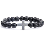 Cross and pearl bracelet Matt black / 16 cm nz