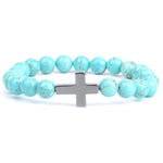 Cross and pearl bracelet Turquoise blue / 16 cm nz