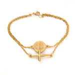 Cross medal bracelet Gold colour / 17 cm nz