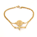 Cross medal bracelet Gold colour / 17 cm nz