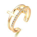 Cross ring with cubic zirconia Gold nz
