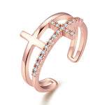 Cross ring with cubic zirconia Rose gold nz
