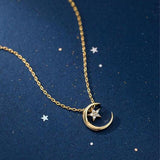 Elegant moon and star necklace Gold nz