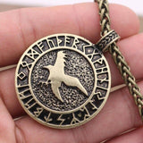 Engraved runes necklace Bronze medallion chain nz