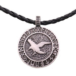 Engraved runes necklace Silver leather medal nz