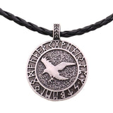 Engraved runes necklace Silver leather medal nz
