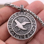 Engraved runes necklace Silver plated medallion chain nz