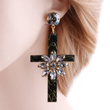 Floral cross earrings Black and grey nz
