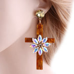 Floral cross earrings Brown nz